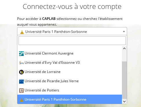 Aide Caplab Paris 1 - Etape 1 - Sélectionnez l'établissement